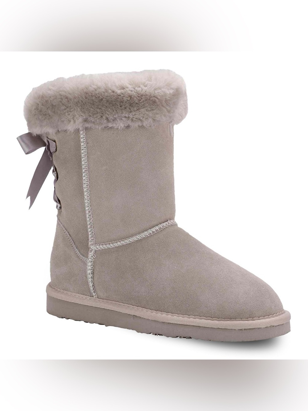 LAMO Audrey Winter Boots Sz 6.5 Suede Faux Fur Bow Side Zip Snow Boots